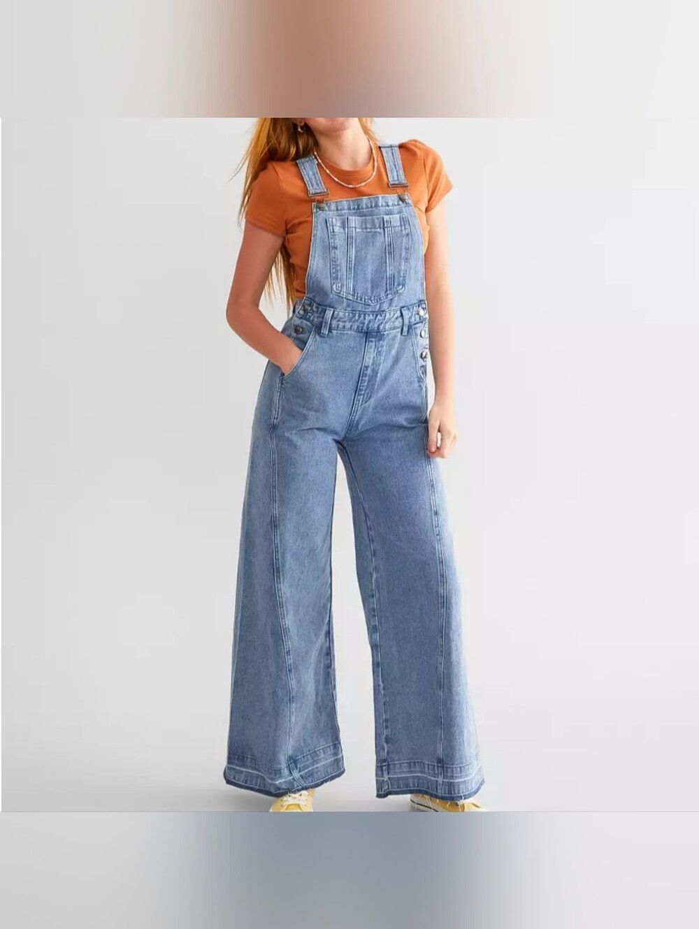 The Buckle Undone Flare Wide Leg Denim Overalls By Listicle Large Cotton
